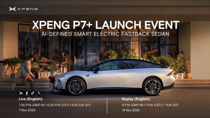 xpeng-to-launch-p7+-ai-defined-smart-electric-fastback-sedan-on-november-7,-2024