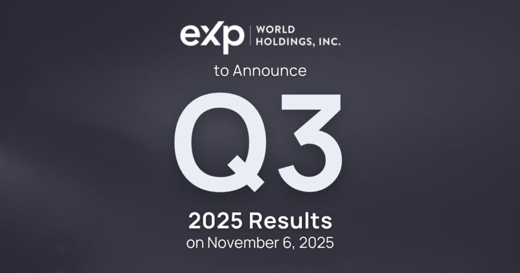 eXp World Holdings to Announce Third Quarter 2025 Results on November 6, 2025
